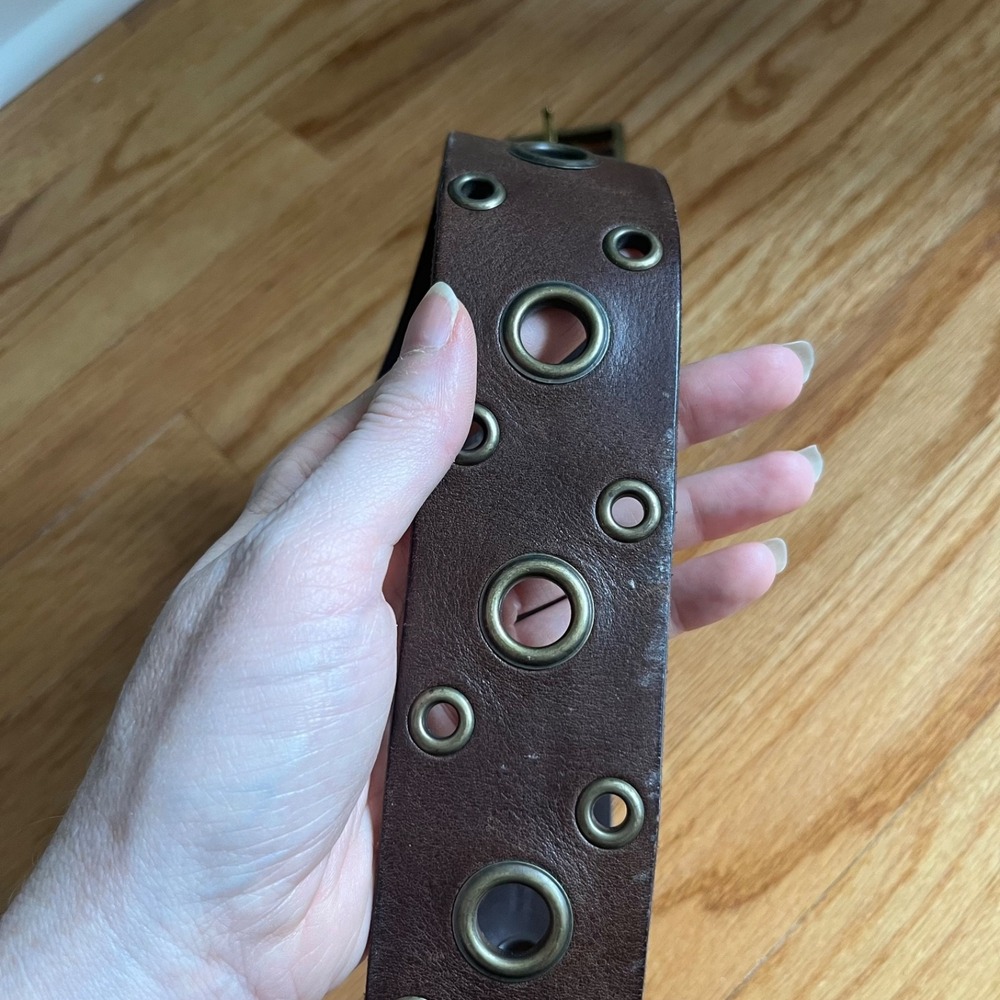 Banana Republic Brown Leather Belt L Brass Grommet Wide Boho Y2K Indie Sleaze - Picture 7 of 7